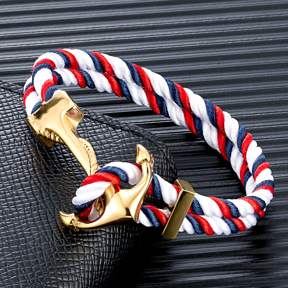 MKENDN Men Anchor Bracelet Woven Multilayer Survival Rope Bracelets For Women Gold Color Stainless Steel Sailor Buckle