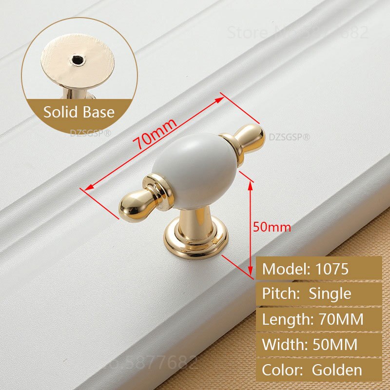 Closet Wardrobe Pull Zinc Alloy Ceramic European Gold Ivory White Diamond Cabinet Kitchen Knob Drawer Cupboard Handle: 1075-70