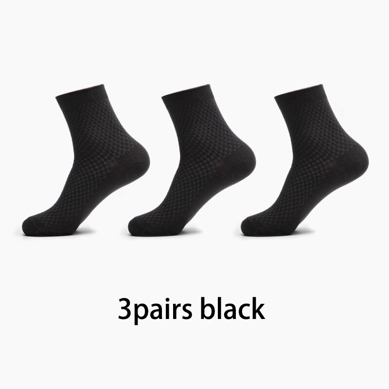 3 par/lot bambufiber långa strumpor herr crew strumpor rutiga affärsstrumpor man enfärgad höst calcetines hombre: 3 par svart