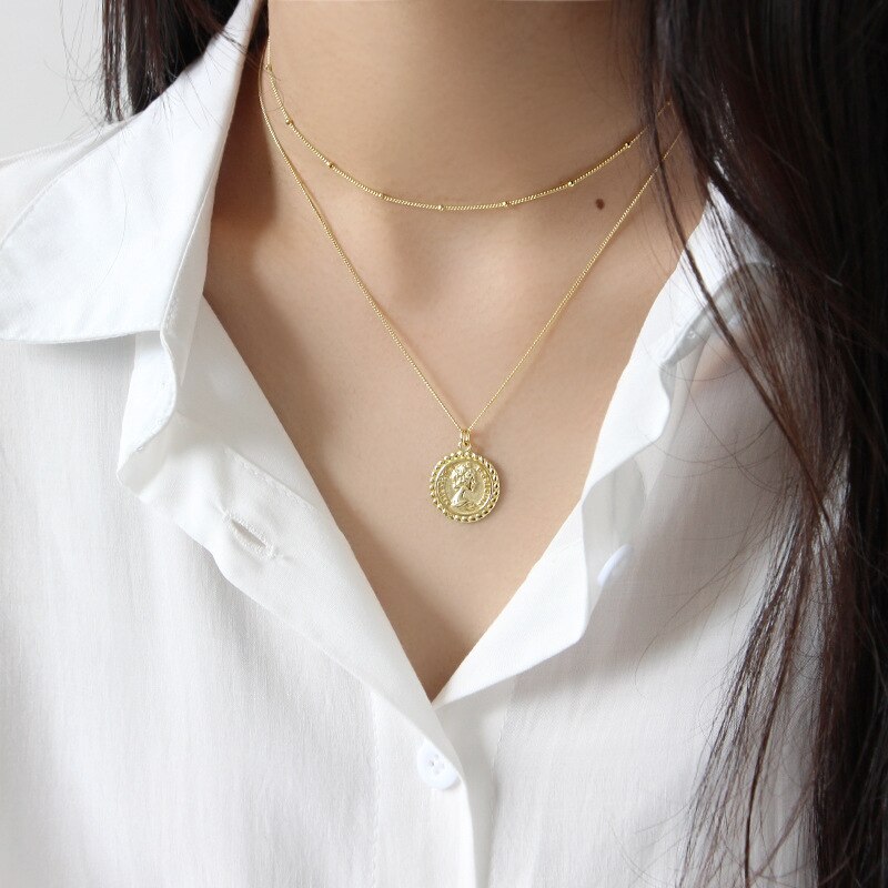 Stile coreano S925 sterlina d'argento Elizabeth Ritratto Del Pendente Della Moneta Breve Clavicola Collana di Fascino in Argento delle Donne