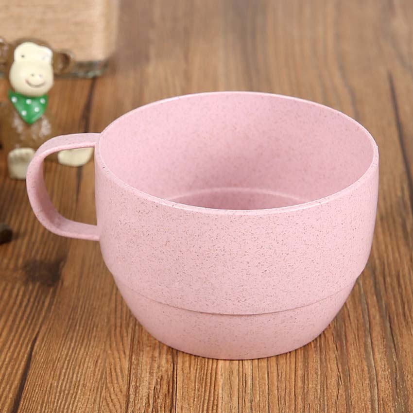 4PCS Eco-friendly Candy Color Wheat Straw Cup Coffee Milk Breakfast Cup Cute Porcelain Tea Cugs 250ml Novetly: Pink Color