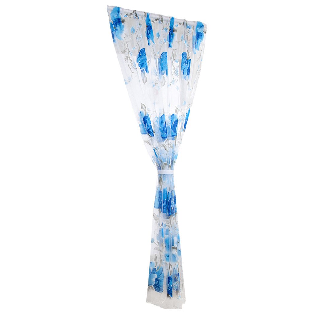 Scarf Curtains Valances Panel Vines-leaves Tulle Bedroom Vines Leaves Tulle Door Window Curtain Drape Panel Sheer Scarf Valances: Blue