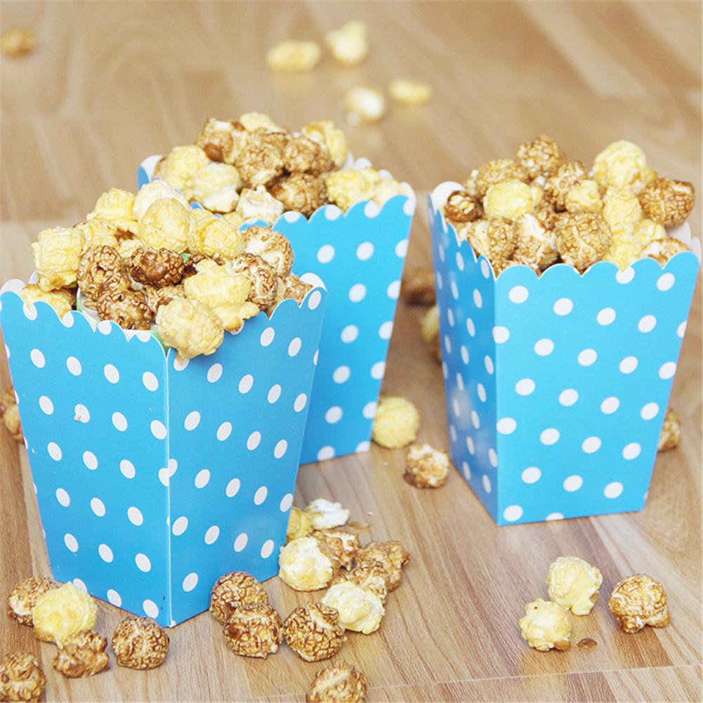12 Stks/partij Blauw/Roze Polka Dot Paper Popcorn Doos Verjaardag Wedding Party Deco Popcorn Cups Voor Bioscoop Anniversary supply