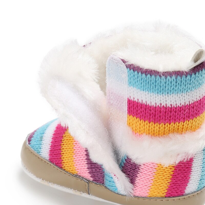 Winter Baby Laarzen Regenboog Gestreepte Baby Mocassins Katoen Onderkant Anti-Slip Super Warm Baby Meisjes Laarzen Schoenen 0-18 Maanden