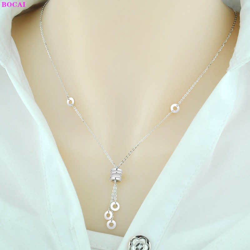 Bocai Real Sterling Zilver S925 Ketting Voor Vrouwen Thai Zilveren Eenvoudige Ronde Kolom Kleur Hals Ketting Valentijnsdag