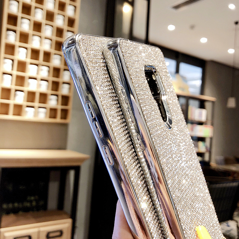 Capa de brilho com strass, capa de silicone macio tpu com glitter para huawei mate20 p30 pro, bolsa de corrente de diamante para samsung s10 plus capa de cobertura