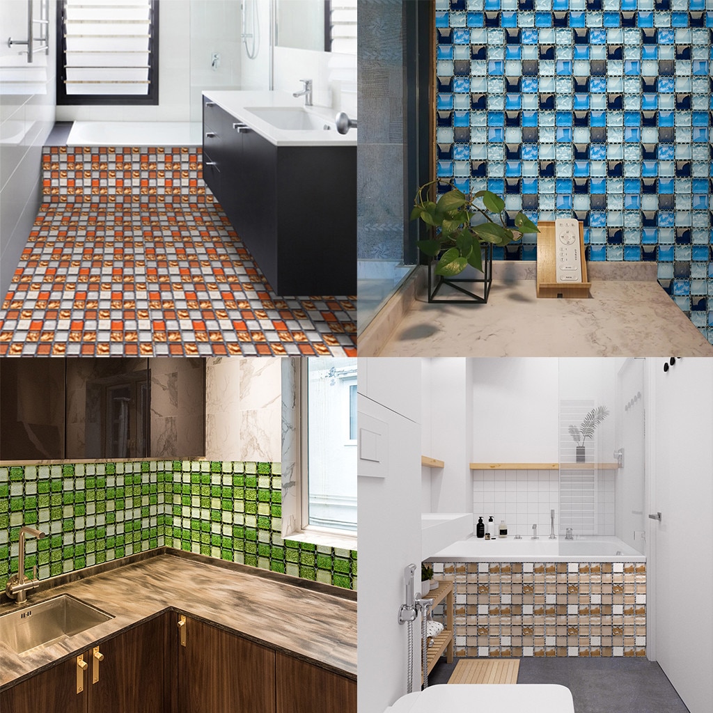 10 stk mosaikvæg fliser skræl og stick selvklæbende backsplash diy køkken badeværelse hjem væg klistermærke vinyl badeværelse 3d #w3