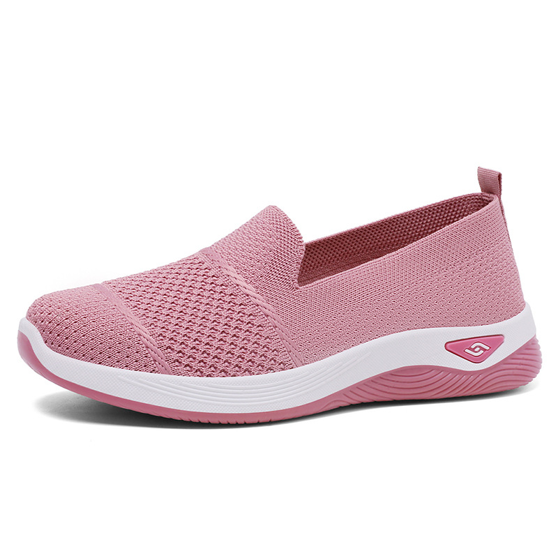 Zapatos para caminar sin cordones de punto transpirable para mujer, cómodas zapatillas informales antideslizantes, mocasines ligeros con plataforma suave para mujer: Rosa / 37