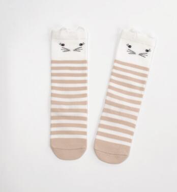 Meisjessokken kniehoge antislip babysokken van katoen jongenssokken met vossenprint kniehoge sokken meisjes beenwarmers: De kattenstrip / 0 to 2 jaar