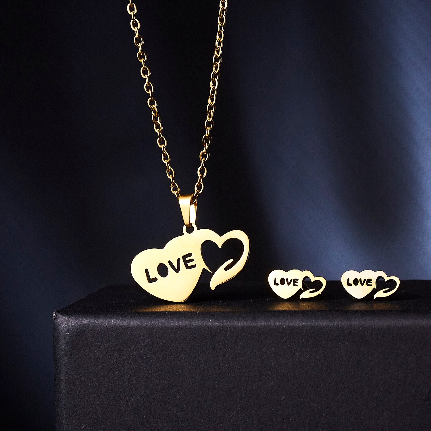 Rinhoo-Conjunto de joyería para el día de la madre, colgante de acero inoxidable con forma de corazón, rosa, flor, collar, pendientes, de Acción de Gracias para mamá: 9