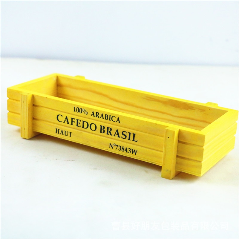 Maceta de madera para decoración de jardín, macetas, almacenamiento de artículos variados, suculentas, cajas de almacenamiento de madera, decoración del hogar: yellow