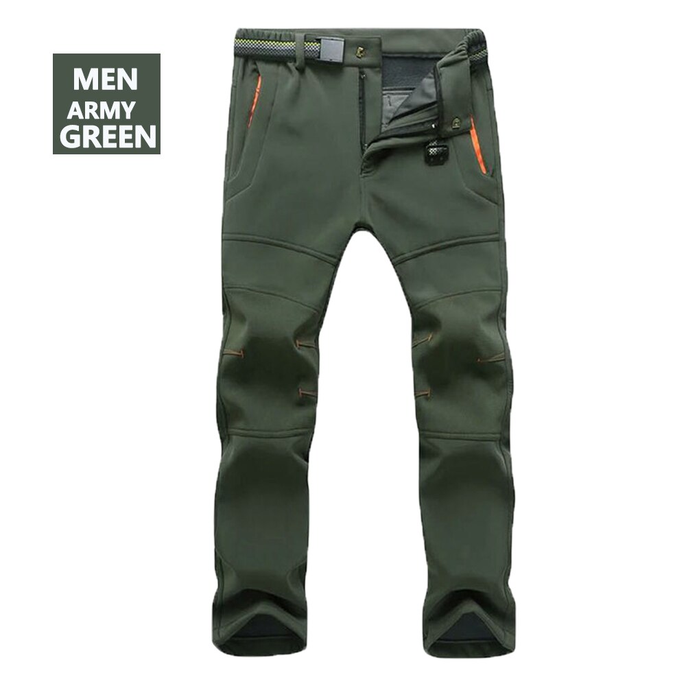 LOFTY STONE Men's Winter Pants Men Reflective Warm Fleece Softshell Trousers Mens Cargo Pants Male Loose Waterproof Sweatpants: ARMY GREEN / XXXL