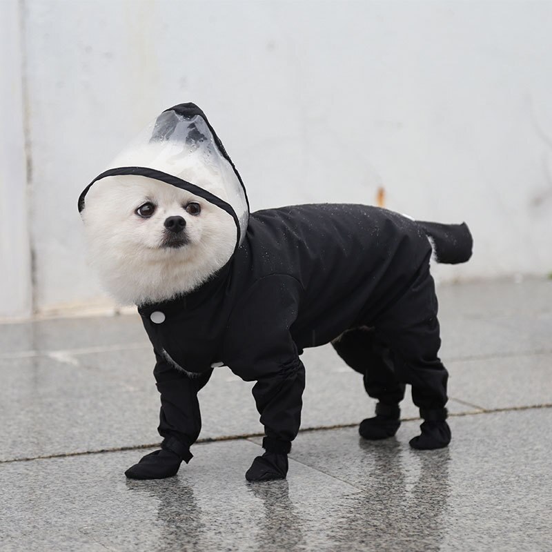 Dog Raincoat Pet Clothes Small Dog Waterproof Jumpsuit Overalls Clothing Jacket Yorkshire Poodle Pomeranian Puppy Rain Dog Coat: Black / M