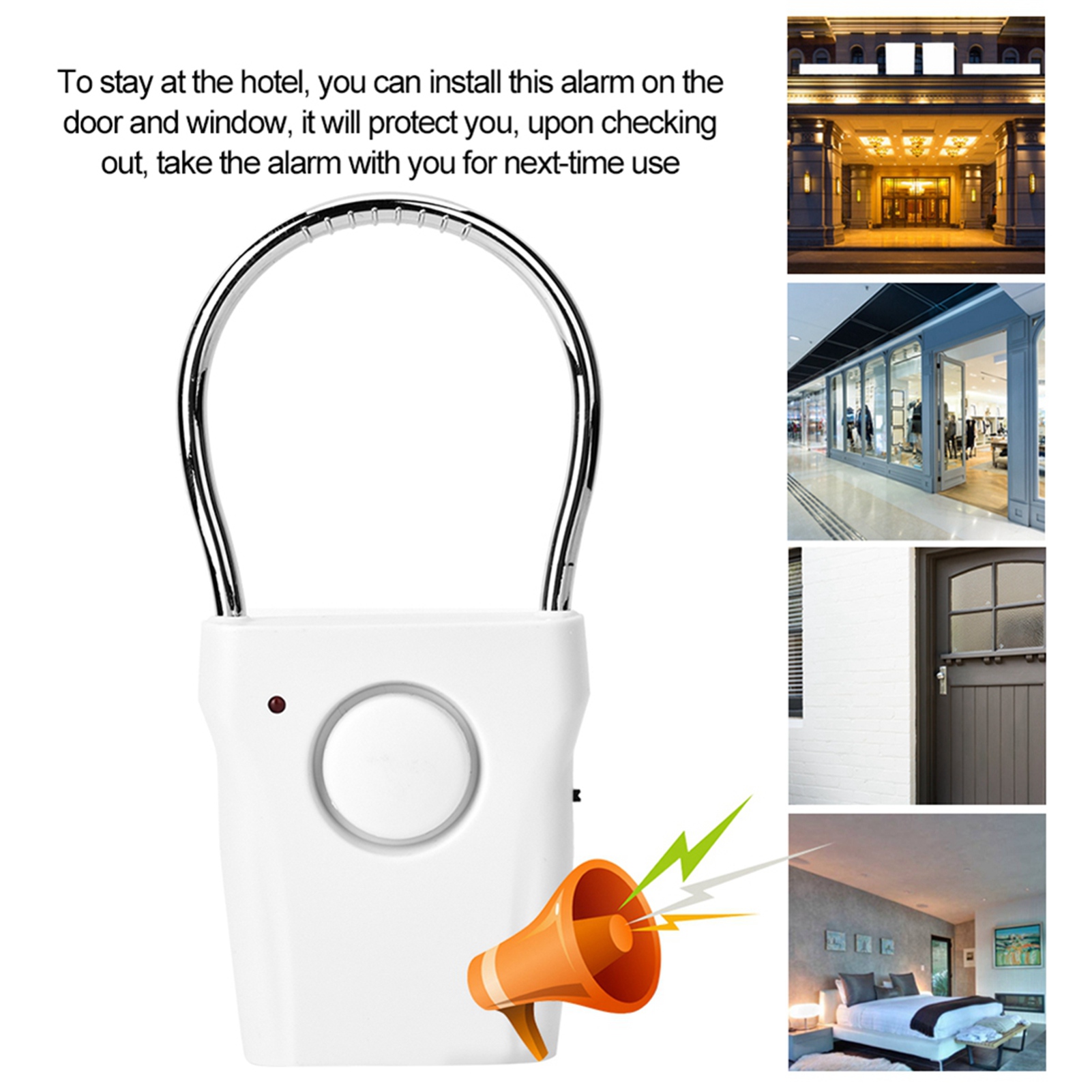 ​120dB Touch Sensor Door Handle Alarm Portable Anti Theft Vibration Window Burglar Alert Home Security