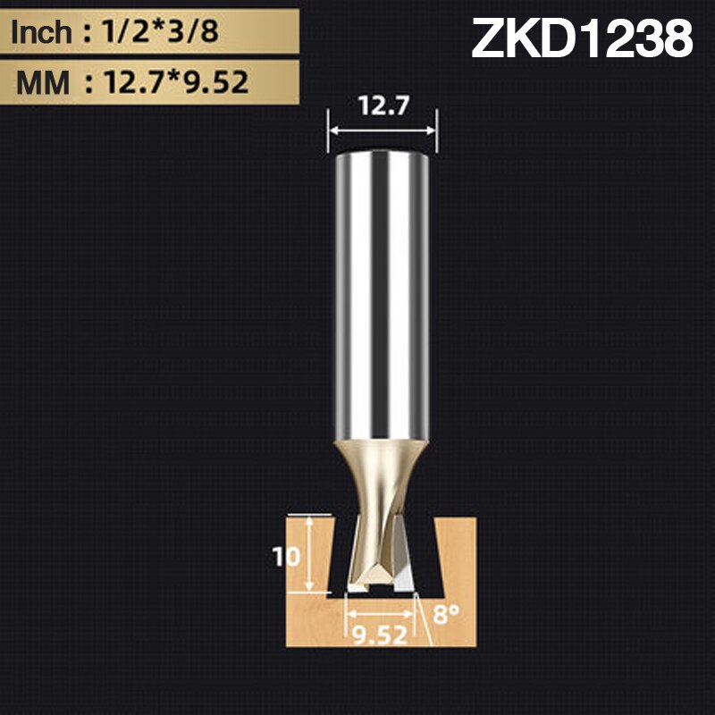 1/2 " 12.7mm -varsinen teollisuustanko lohenpyrstöjyrsinterä nielupyrstö puuntyöstö etsaus jyrsintyökalut puun leikkuriin: Zkd 1238
