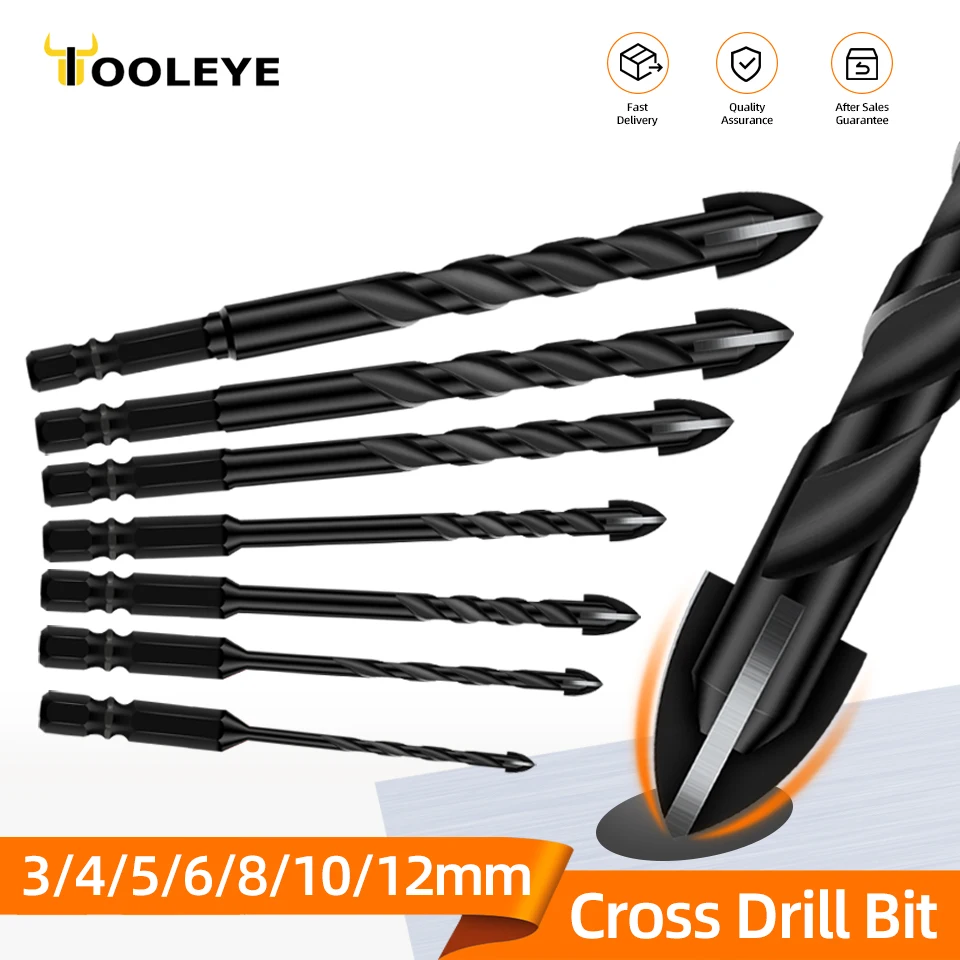 Brocas hexagonales cruzadas para azulejos, abridor de agujeros para azulejos de cerámica y hormigón, herramientas de aleación dura de carburo Tunsten, 3mm, 4mm, 5mm, 6mm, 8mm, 10mm, 12mm