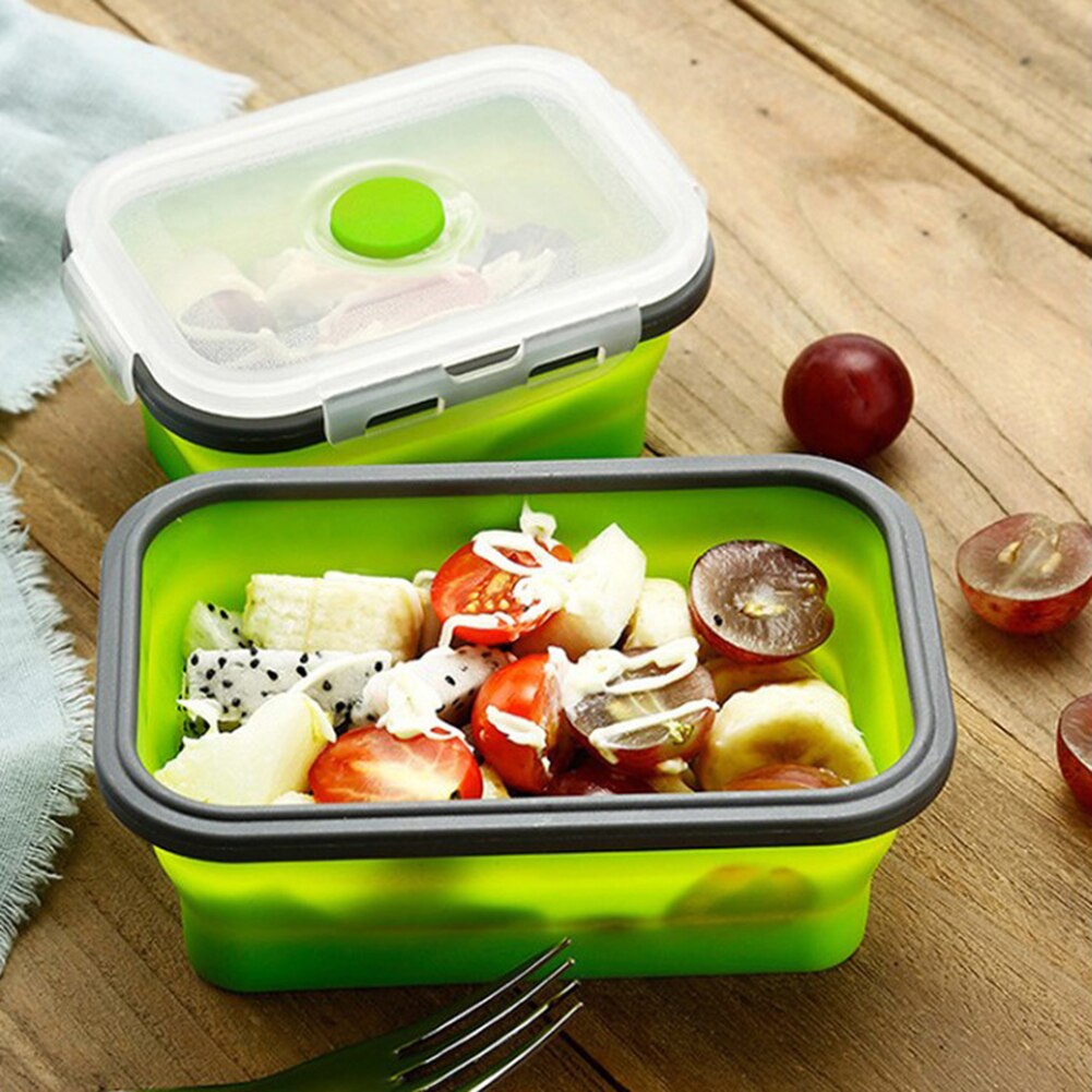 Portable Rectangular Silicone Collapsible Lunch Box Folding Food Keep Fresh Storage Container Eco-Friendly Lunchbox Bento Box