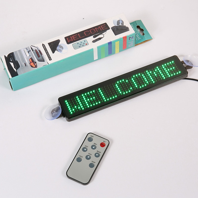 Programmerbar bil ledet vise tegn fjernkontroll 7*41 piksler rullemelding kjøretøy ledet tegn 23cm kabel 12v ledet bilskjerm