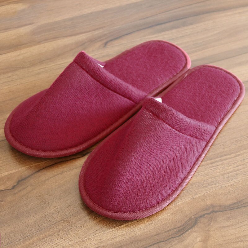 Disposable Slippers Spa Hotel Guest Slippers Open Toe Towel Indoor Disposable Slippers: Red