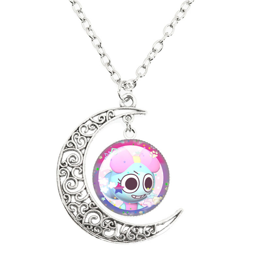 Juego de terror Goob Pebble Dandy's World collar lindo divertido Meme Kawaii cabujón de cristal colgante la luna collar joyería: PLATEADO