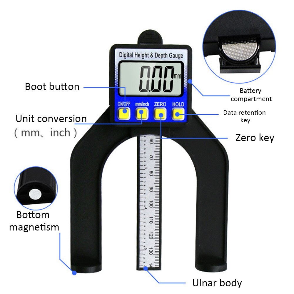 LCD Digital Ruler Slide Caliper Vernier Height And Depth Gauge With Measuring Range With Magnets Router Self Standing Aperture