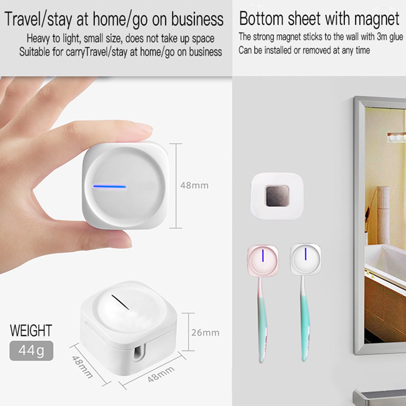 LED Portable Toothbrush Disinfection Box Without Plug-in and Wall-Mounted Sterilizings Toothbrush Holder