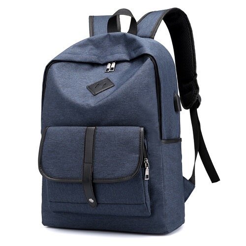 Preppy Style USB Charging Students Backpack Oxford Men School Bags Teenager Boys Laptop Bag Travel Large Capacity Backpacks: Deep Blue