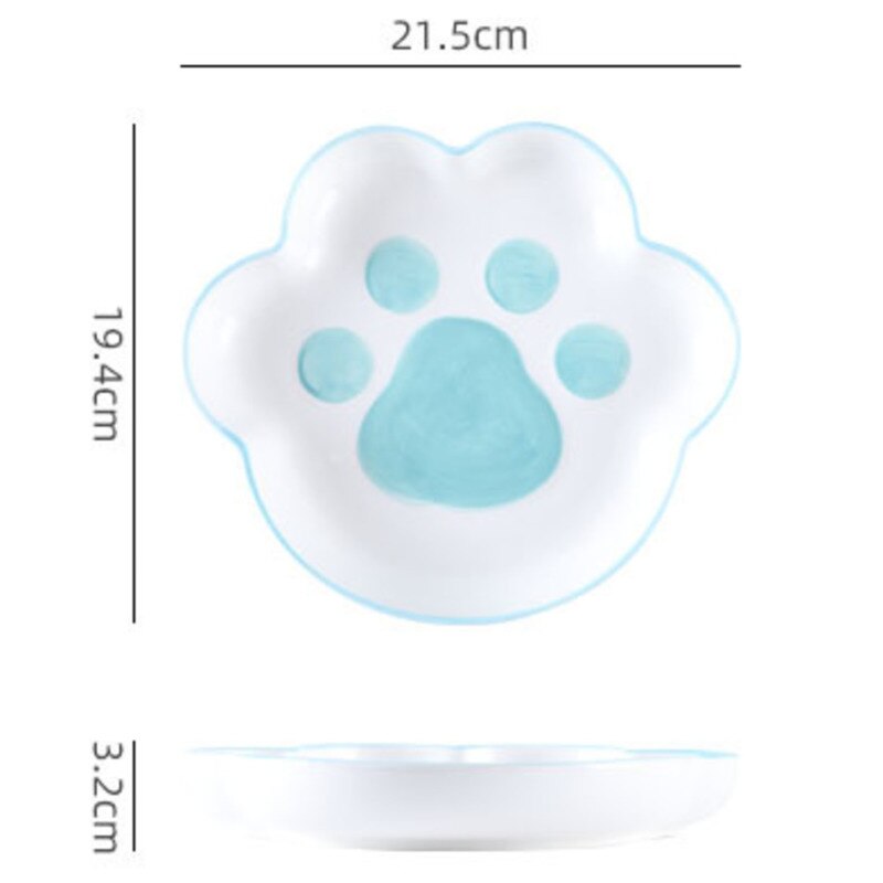 Kawaii Cat Claw Bowls Cartoon Ceramic Bowl Breakfast Dishes Home Cute Cat Dog Paw Western Food Salad Plate: 8.5inch plate Blue