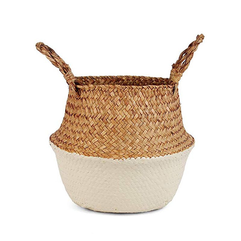 Boho Decor Plant Seagrass Wicker Storage Basket for Toys Home Decoration Laundry Basket Organizador Cocina Bamboo Panier Osier: Sand