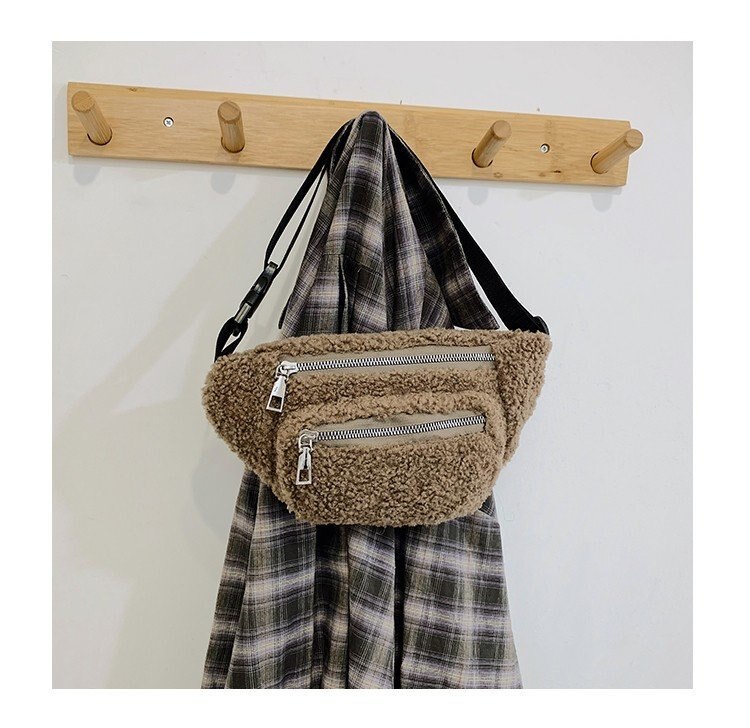 Dames heuptasje, zachte fleece heuptas, crossbody tas met verstelbare riem, dames wintertas stijl: Bruin
