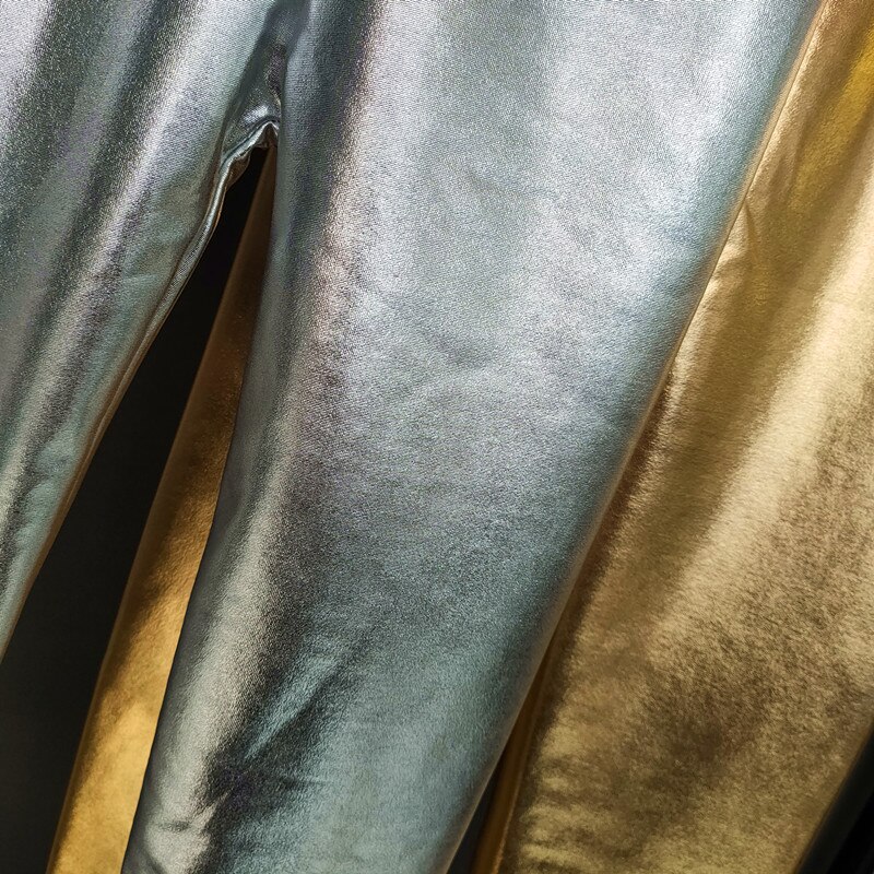 Złoto srebrne spodnie dla dzieci dziewczyny wiosna jesień dzieci elastyczne Faux skórzane legginsy smukłe spodnie ołówkowe dziewczyny legginsy