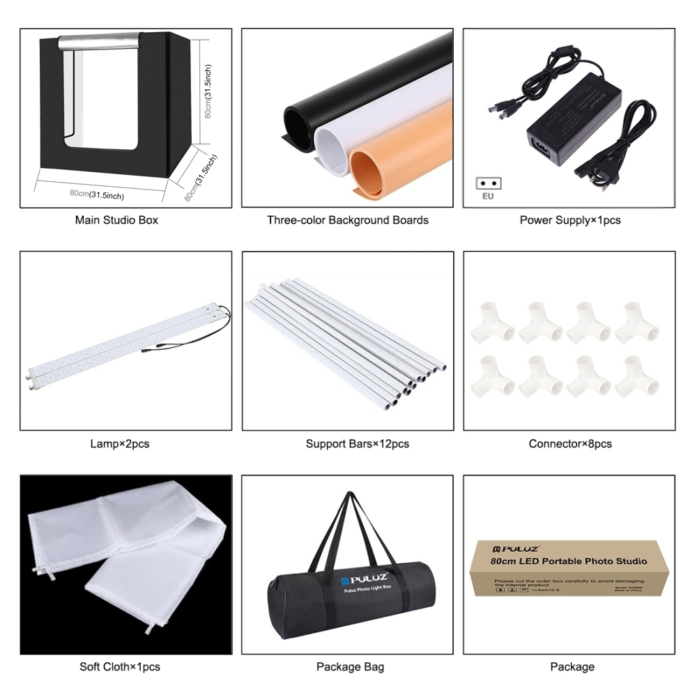 PULUZ 80 60 40 30 25 cm Folding Portable Ring LED Light Photo Lighting Studio Shooting Tent Box Kit with 6 12 Colors Backdrops