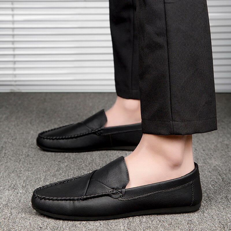 Mocasines de cuero suaves y cómodos para hombre, calzado informal sin cordones, para exteriores, calzado de descanso para conducción