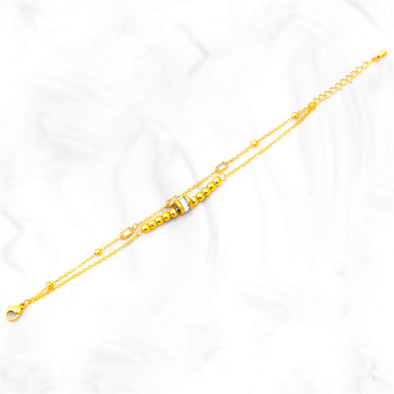 Pulsera de cadena de acero inoxidable 316L para mujer, joyería fina de , cuentas giratorias de circón incrustadas de 2 capas,