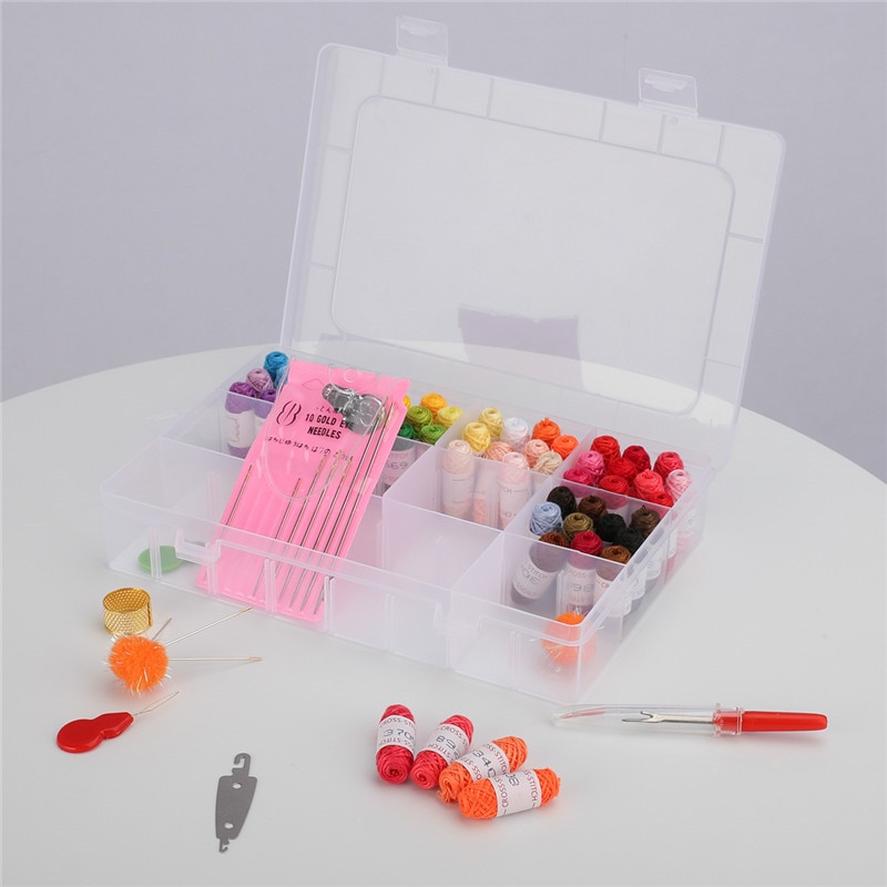 Kit de fils à coudre 100 couleurs | Broderie, point de croix, Mini groupe de lignes avec embout, aiguilles à coudre, ciseaux, Kit de couture avec boîte