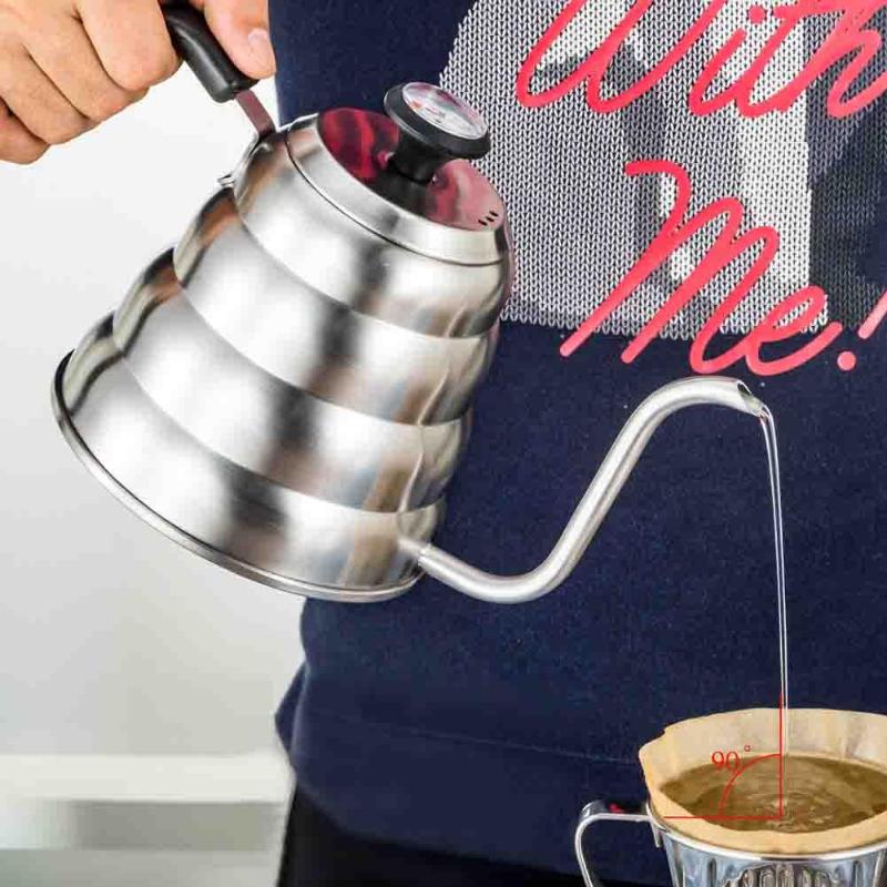 1L/1.2L Stainless Steel Drip Coffee Pot Pour Over Coffee Kettle For Kitchen Home Cafe Coffee Kettle With Thermometer
