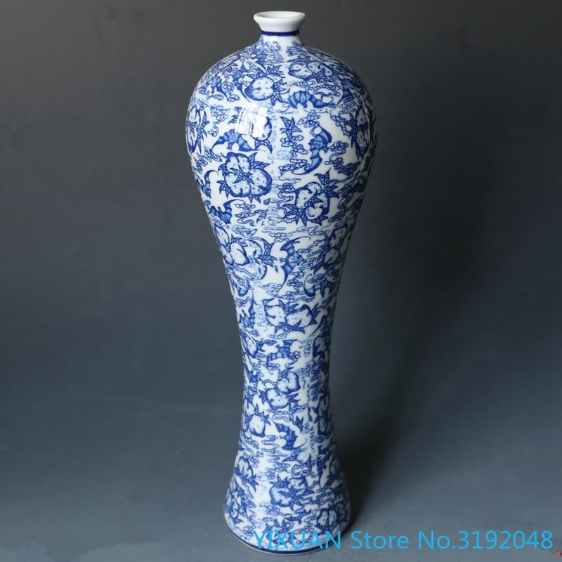 Jingdezhen porcelain collection blue and white porcelain vase antique longevity peach plum vase high foot vase