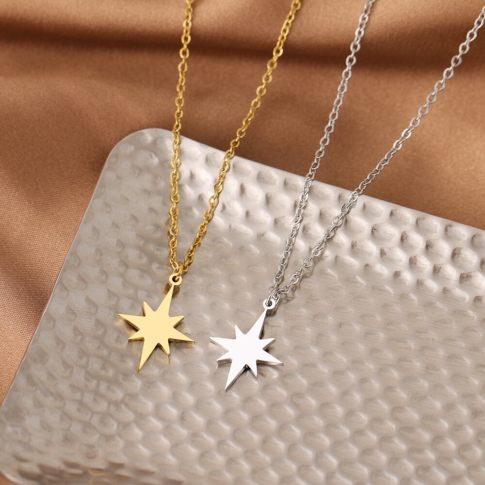 Rvs Kettingen Star Achtpuntige Ster Sleutelbeen Hanger Ketting Mode Ketting Voor Vrouwen Sieraden Party Beste