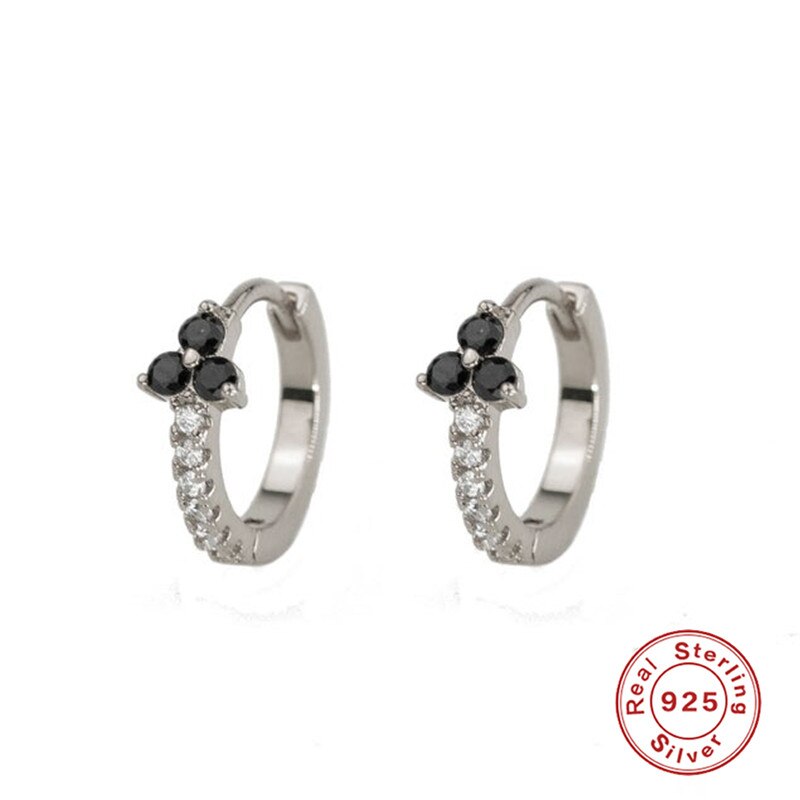 Zucht Ohrringe 925 Sterling Silber Runde Kreis Frauen Ohrringe blau und schwarz kubisch Zirkon CZ Silber Schmuck A30: 4