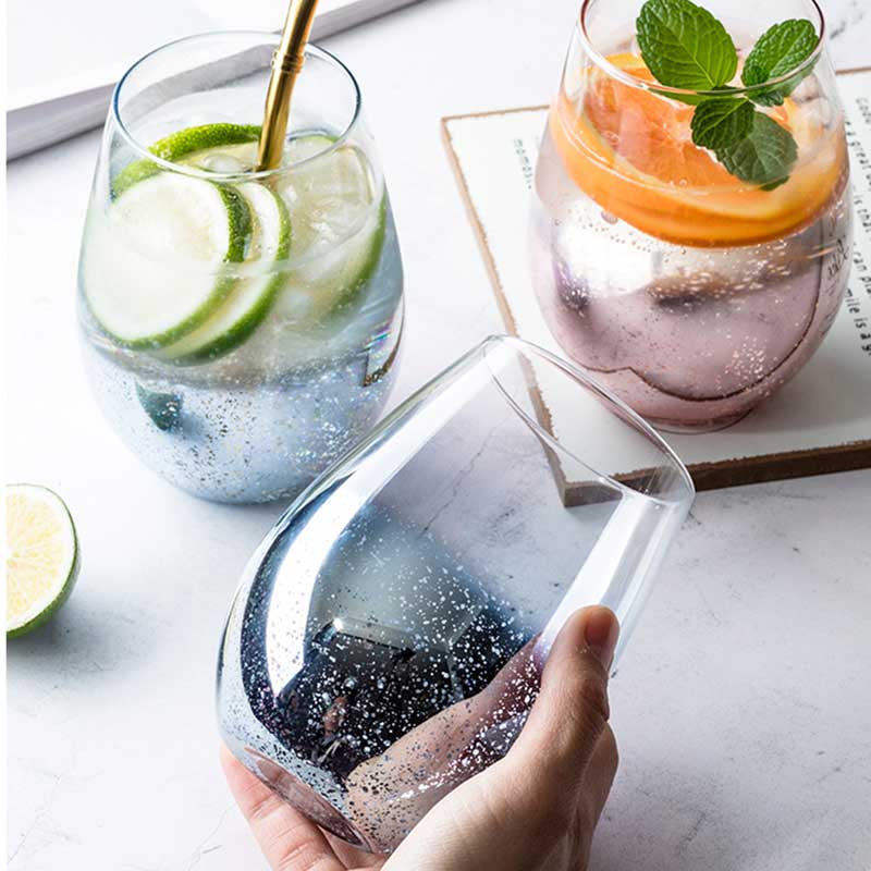Stjärnor pläterad färg glas kopp blyfri hög temperatur kristall mjölk juice kopp med sked hem kök kontor dringking glas