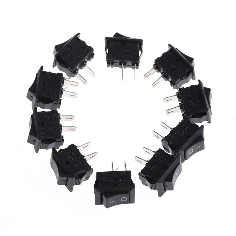 10Pcs Small Black Rocker Switch KCD1-11 250VAC/3A 6A 125V AC 2P Switches 10*15MM: Default Title