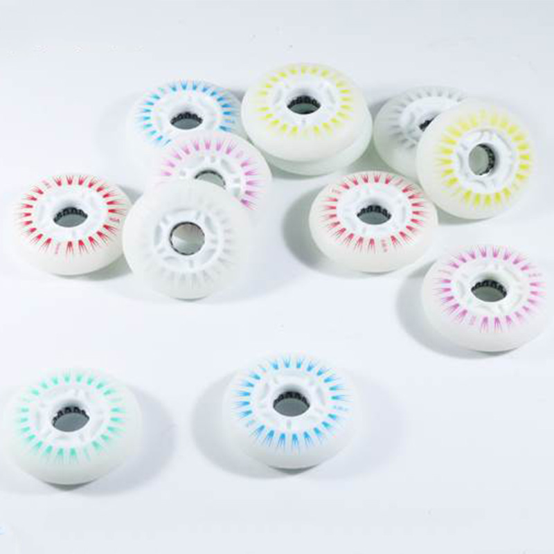 8 stk/sett aurora flash rulleskøyter lysende hjul for inline skate trening pu brems flatt blomsterhjul lysende 72mm 76mm 80mm