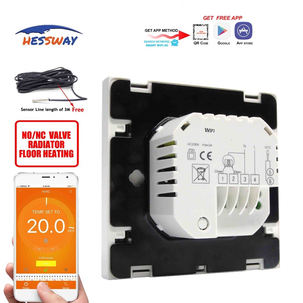 HESSWAY Dual sensor water verwarming radiator wifi thermostaat temperatuur controller voor voice interactie