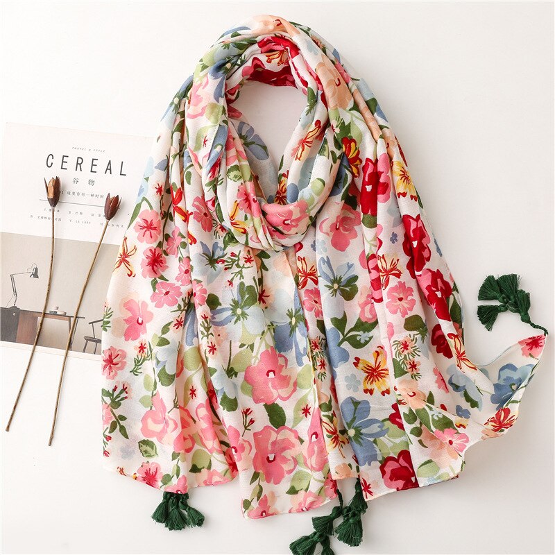 Foulard en coton imprimé de fleurs pour femmes, écharpe fine et respirante, longue, Hijab musulman, châles et enveloppes: 4