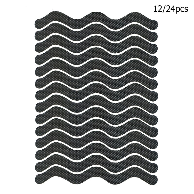 12/24Pcs Zelfklevende Anti Slip Strips S Vormige Douche Stickers Veiligheid Strips Bad Antislip Waterdichte badkamer Tape Mat: Black / 12pcs