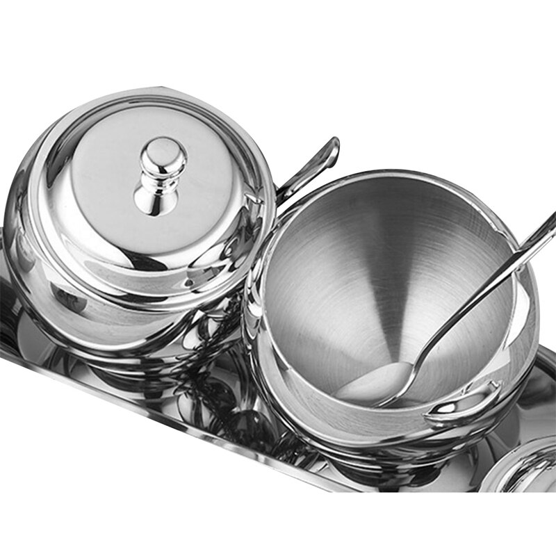 Kitchen Sugar Bowl Set with Lid Spoon and Tray for Tea and Coffee
