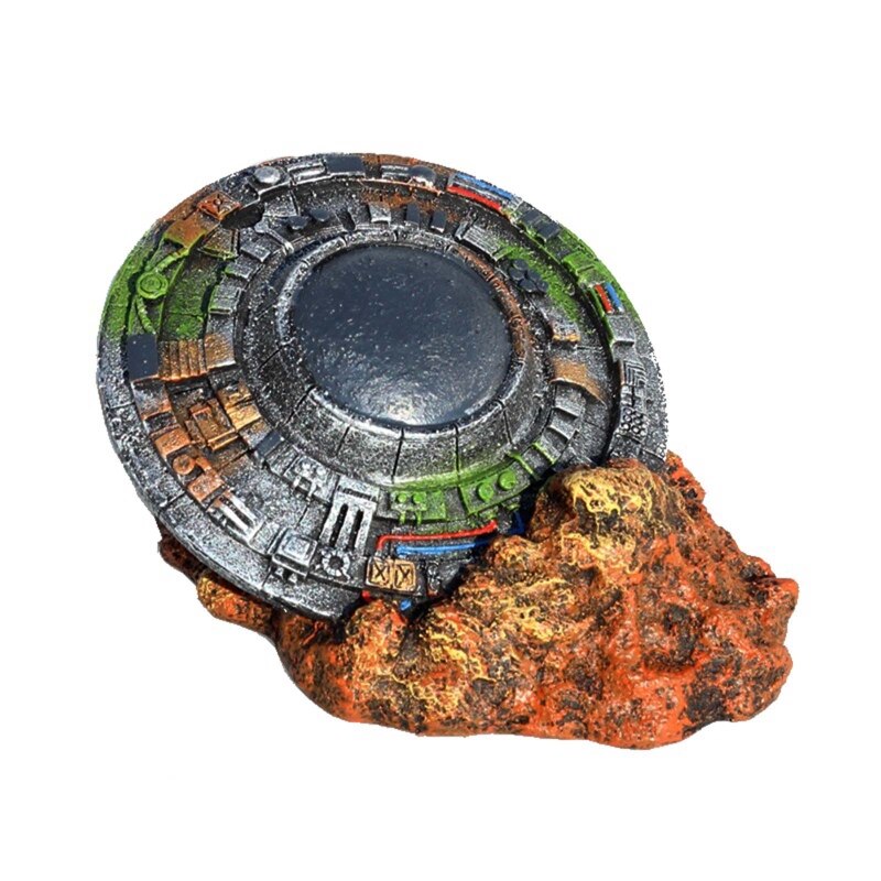 Aquarium UFO Decorations Fish Tank Ornaments Small Resin Sunken Spaceship for Freshwater Saltwater Betta Tanks Decor: Default Title