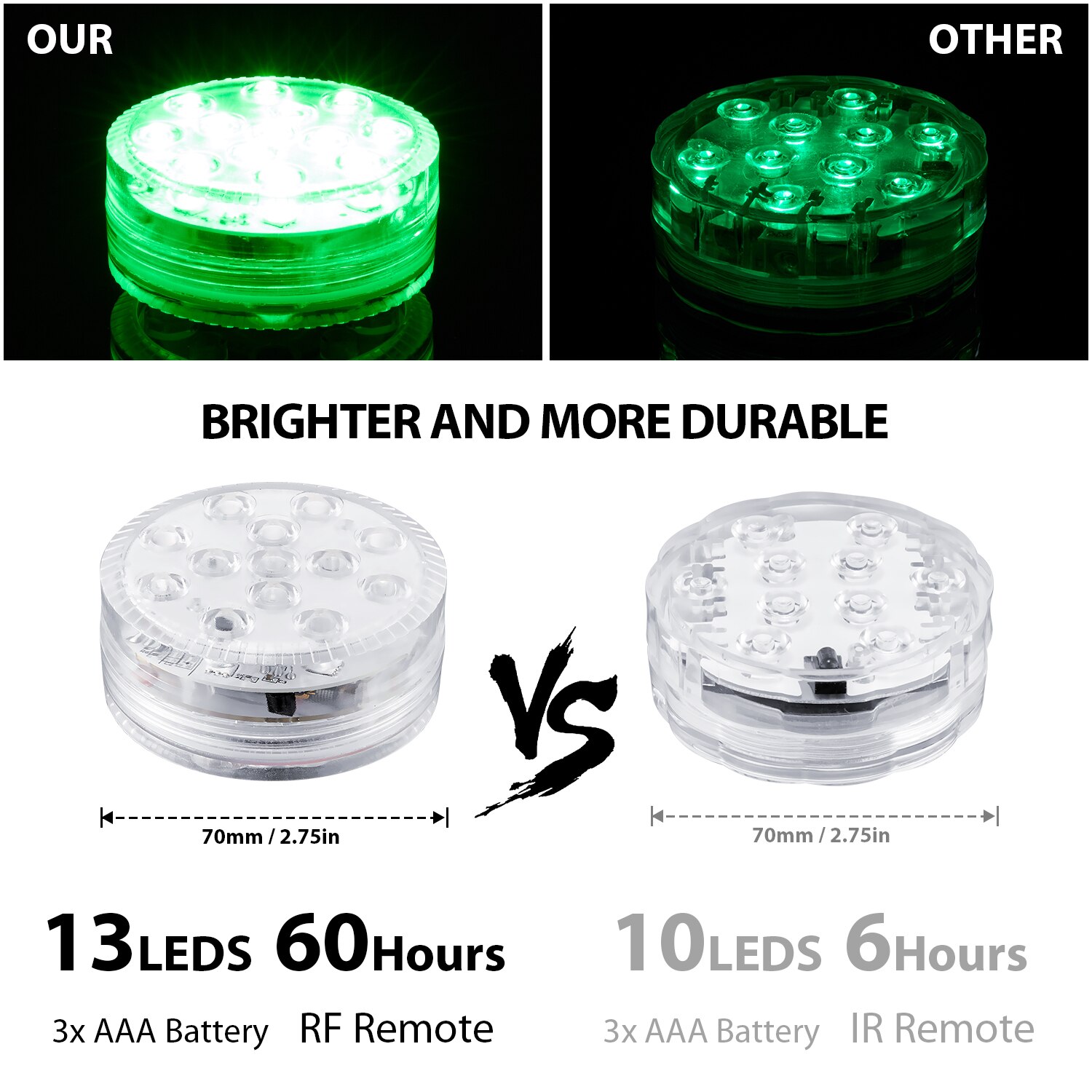 Magnetic Suction Cups 13 LED RGB Submersible Light Remote Underwater Lamp Outdoor Night Light Swimming Pool Vase Garden Party