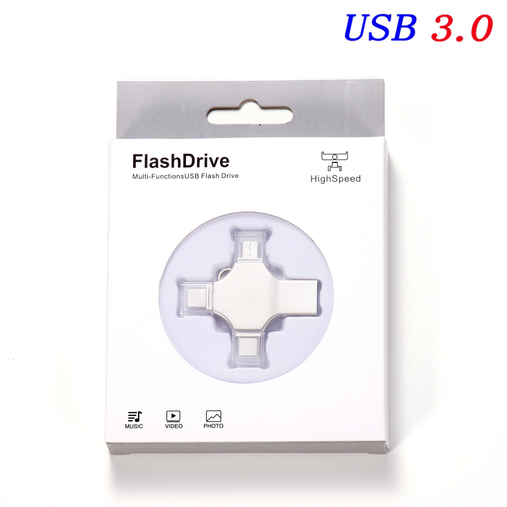 4in1 USB 3.0 Flash Drive 256GB 128GB Rotatable Rose Gold Pen Drive for IPhone /ipad/PC /Mirco Interface Memory Stick U Disk 8GB: Silver / 16 GB