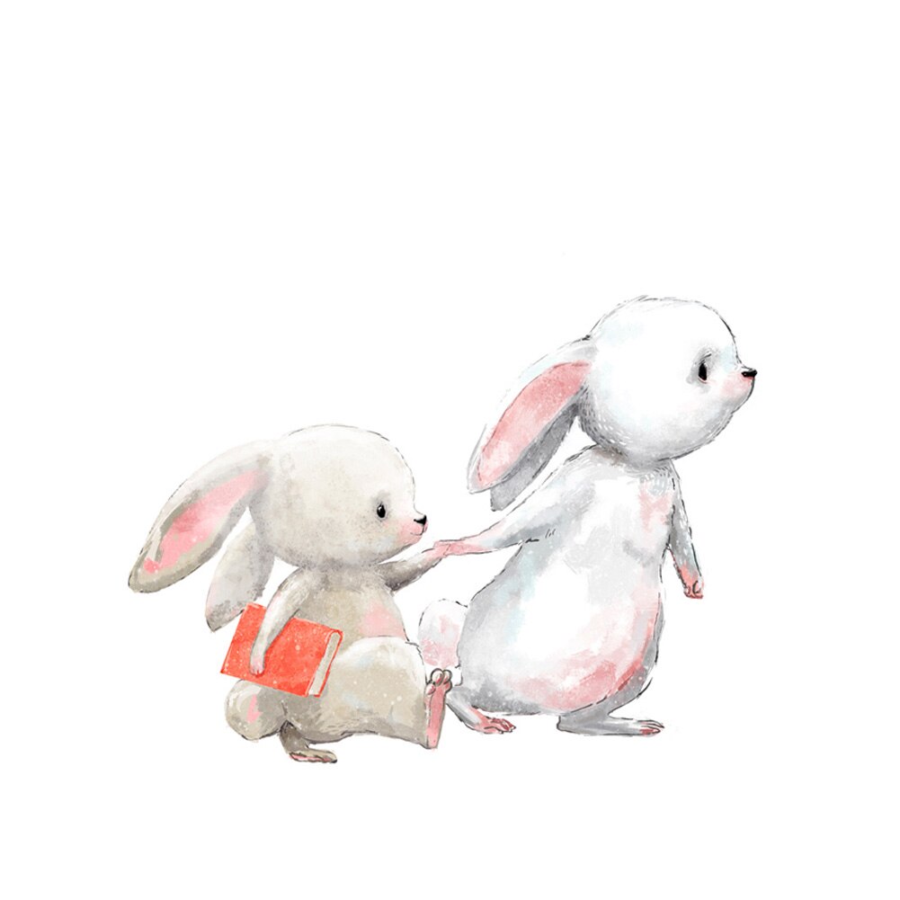 To søde kaniner holder i hånd wallsticker baby børneværelse soveværelse dekoration baggrund tapet til boligindretning bunny stickers